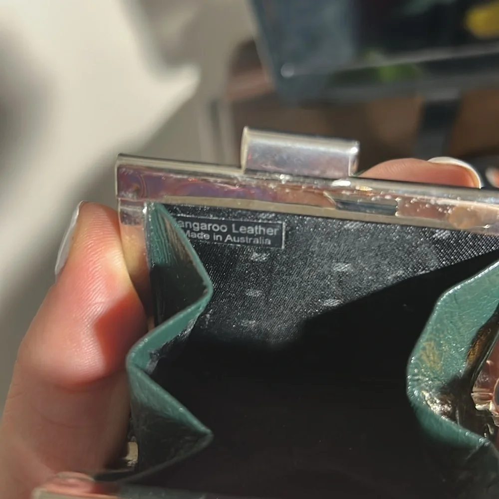 Green kangaroo Leather Wallet with Silver Trim